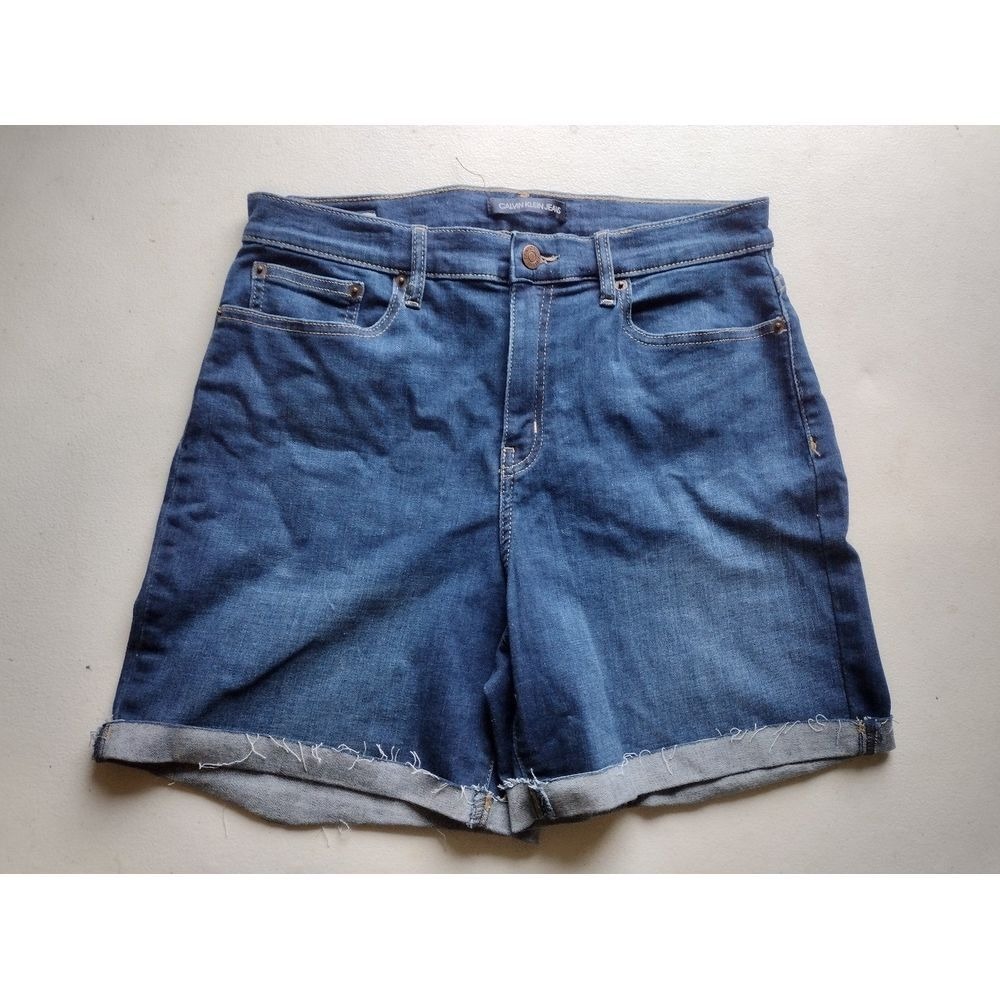 Calvin Klein Jeans High Rise Denim Shorts Womens Size 10 Raw Hem Blue